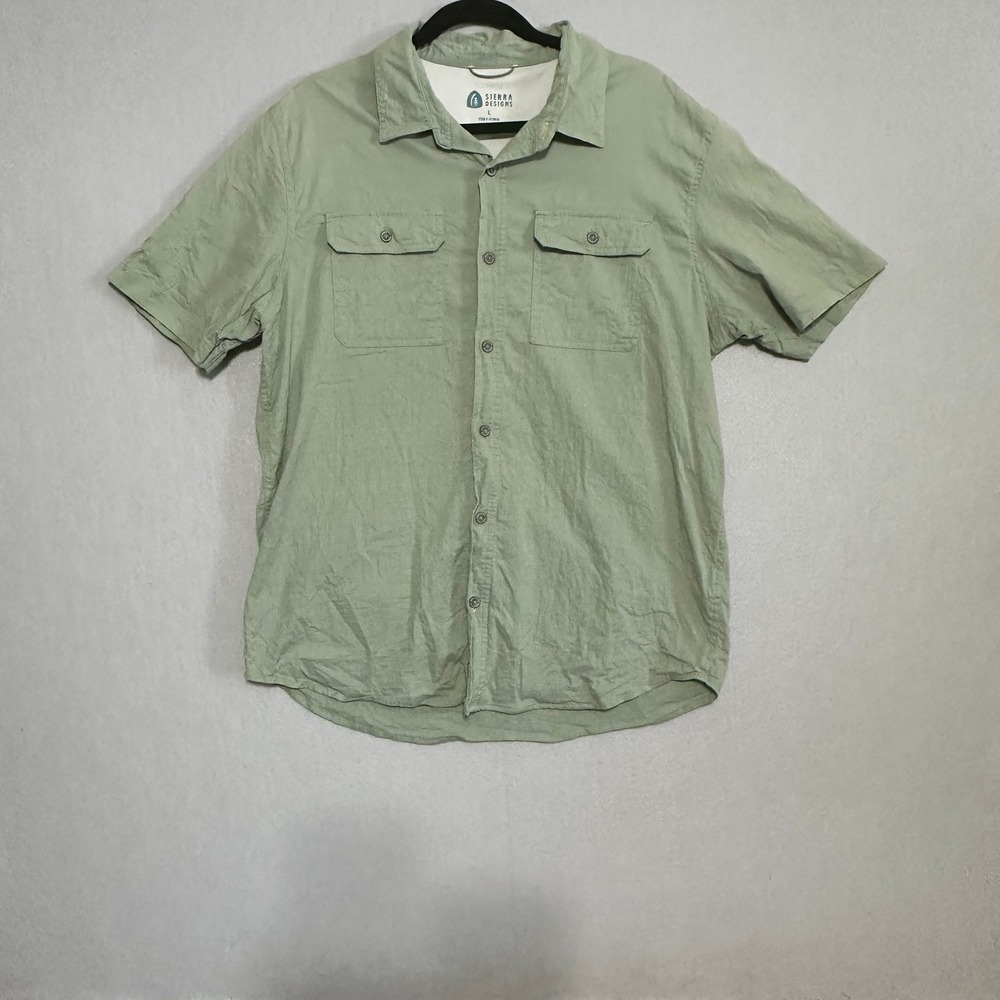 Sierra Designs Mens Large Sage Green Short Sleeve Button Down Hiking Shirt